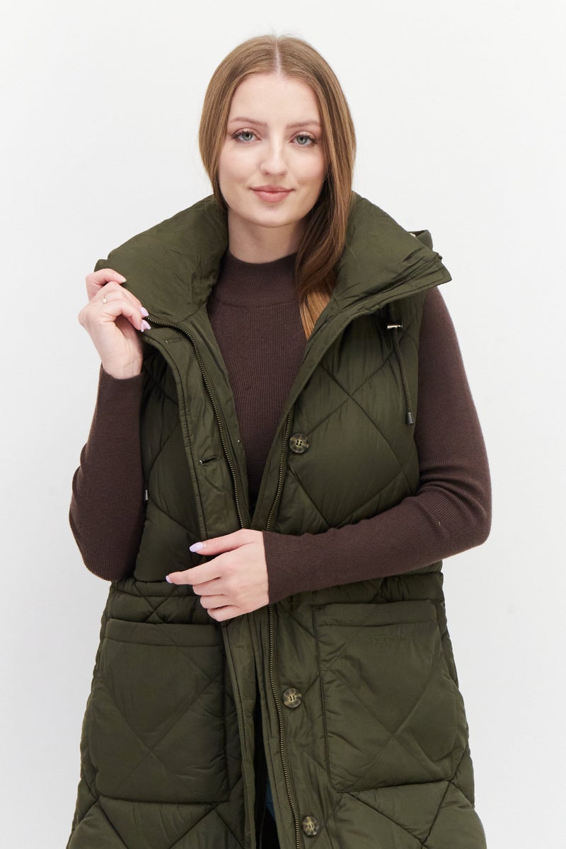 BCBG Women Hooded Sleeveless Quilted Long Vest, Dark Olive - Image 4