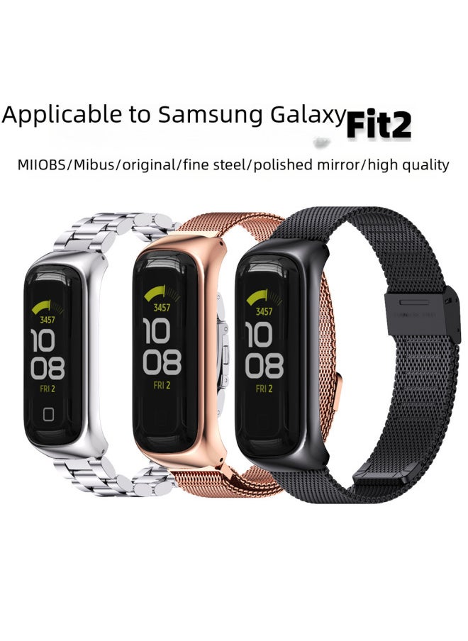 Generic - Three-bead Metal Stainless Steel Wristband For Galaxy Fit 2 Milanese Clasp Magnetic Suction Fitness Tracker Band-Color:MILAN MAGNETIC-BLUE - Image 1