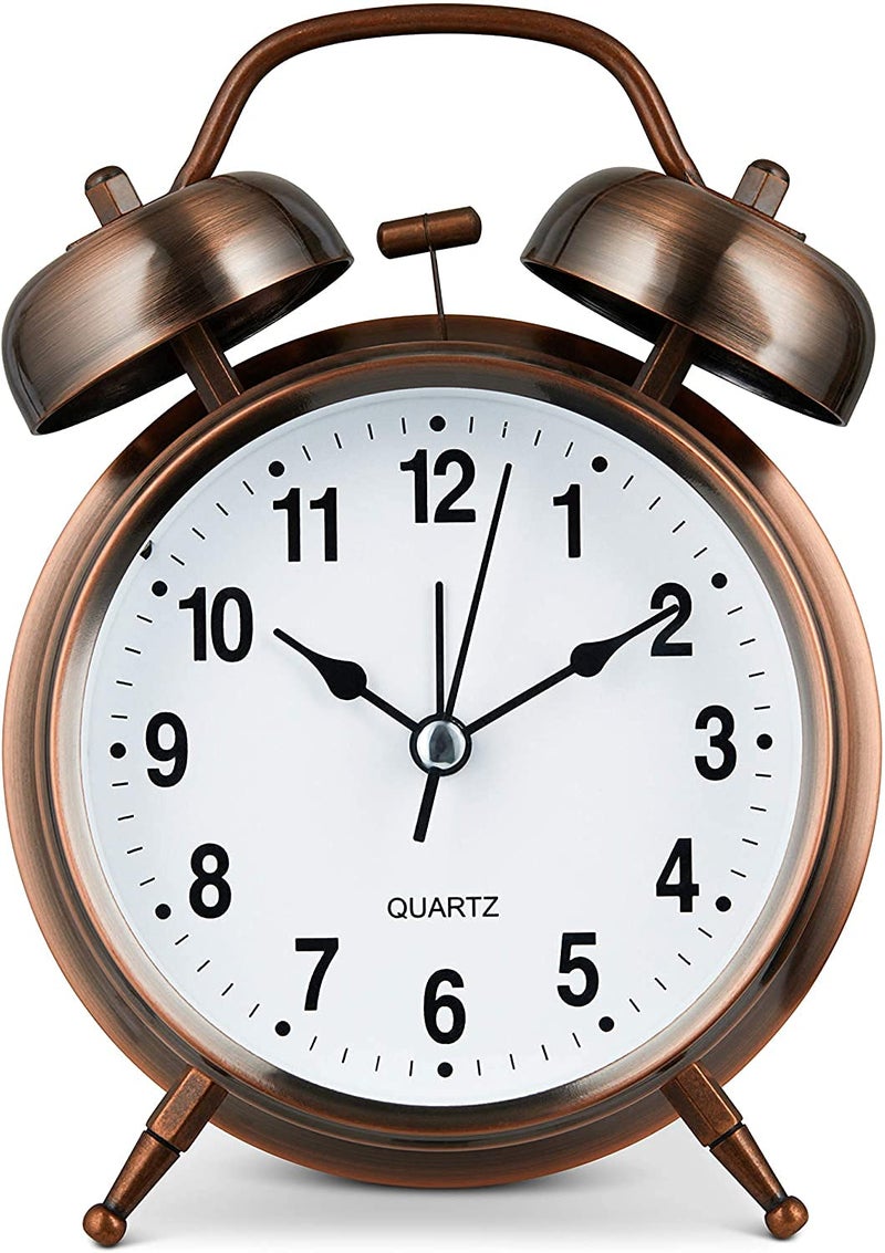 ENTRAXA Alarm Clock Twin Bell Retro Copper Metal Extra Loud Quartz Battery Operated with Old Fashioned Decorative Desk Clocks Copper - Image 3
