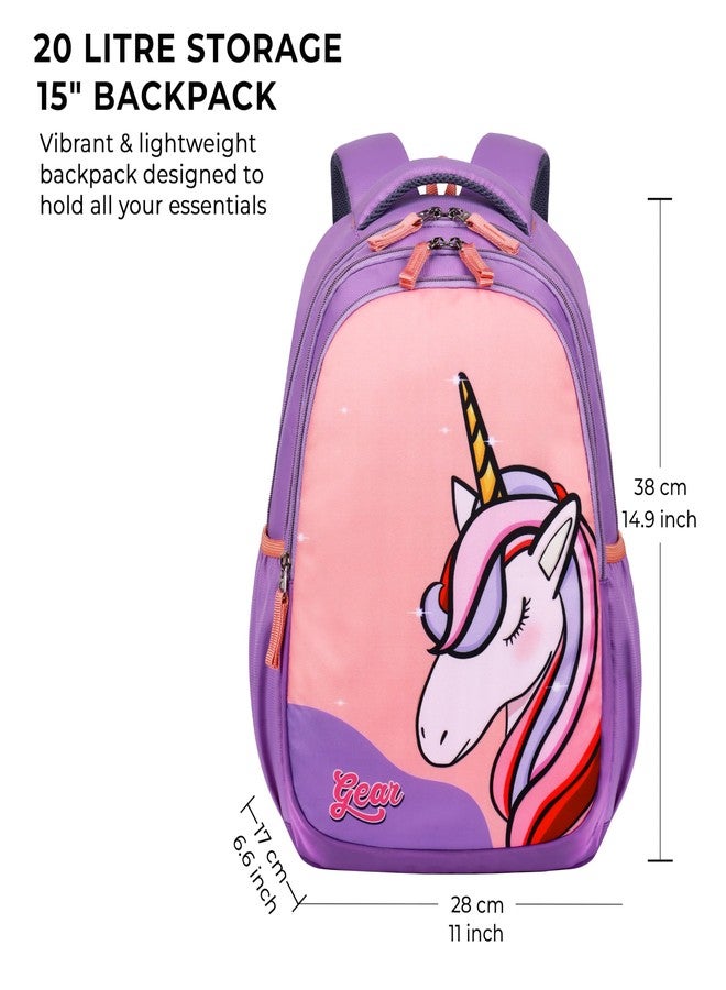Gear Unicorn 15"/20L Small Water Resistant School Bag/Casual 3 Compartment Backpack/Daypack/Travel 3 Compartment Backpack/Kids Bag for Boys/Girls (Pink-Purple) - Image 2