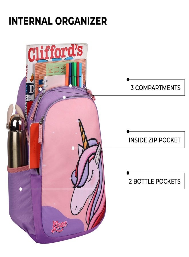 Gear Unicorn 15"/20L Small Water Resistant School Bag/Casual 3 Compartment Backpack/Daypack/Travel 3 Compartment Backpack/Kids Bag for Boys/Girls (Pink-Purple) - Image 3