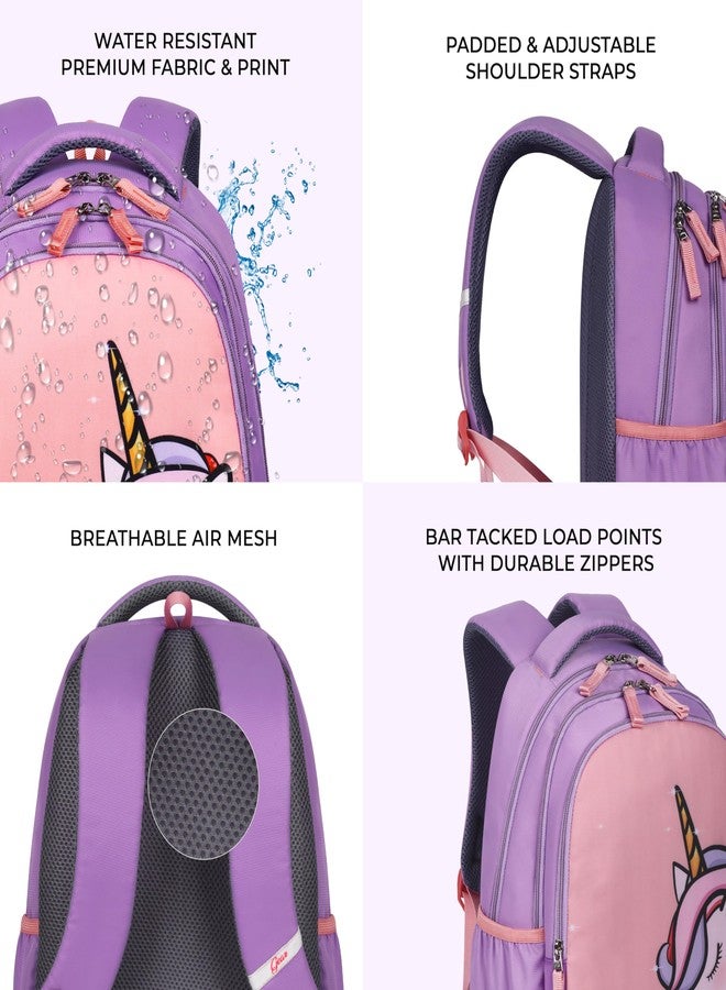 Gear Unicorn 15"/20L Small Water Resistant School Bag/Casual 3 Compartment Backpack/Daypack/Travel 3 Compartment Backpack/Kids Bag for Boys/Girls (Pink-Purple) - Image 5