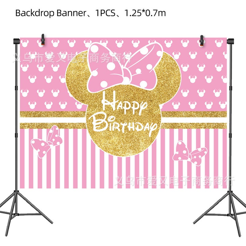 Pink Minnie Mouse Birthday Party Decorations Background Cloth 1PCs-Pink Minnie 