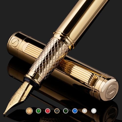 Scriveiner Luxury Fountain Pen - Stunning Gold Pen, Real Gold Plating, Schmidt Gilded Nib (Medium), Converter, Best Pen Gift Set for Men & Women, Professional, Executive, Office, Nice Pens - Image 1