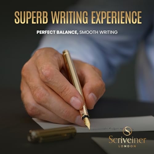 Scriveiner Luxury Fountain Pen - Stunning Gold Pen, Real Gold Plating, Schmidt Gilded Nib (Medium), Converter, Best Pen Gift Set for Men & Women, Professional, Executive, Office, Nice Pens - Image 4