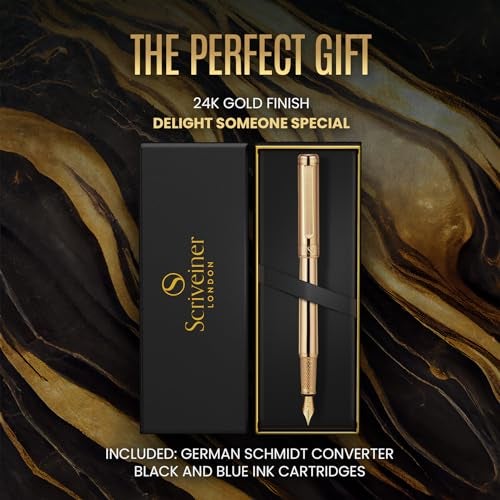 Scriveiner Luxury Fountain Pen - Stunning Gold Pen, Real Gold Plating, Schmidt Gilded Nib (Medium), Converter, Best Pen Gift Set for Men & Women, Professional, Executive, Office, Nice Pens - Image 3