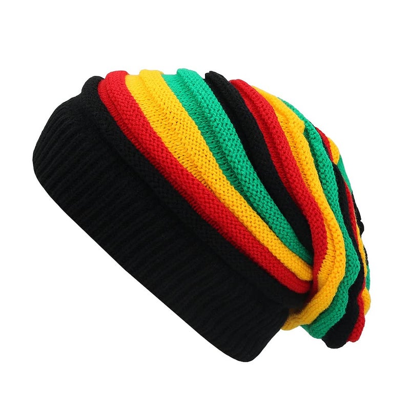 Bandelt Unisex Jamaica Reggae Cap Rasta Slinky Beanie Multi-Colour Striped Slouchy Baggie Beanie Skullies Gorro Rasta Hat - Image 1