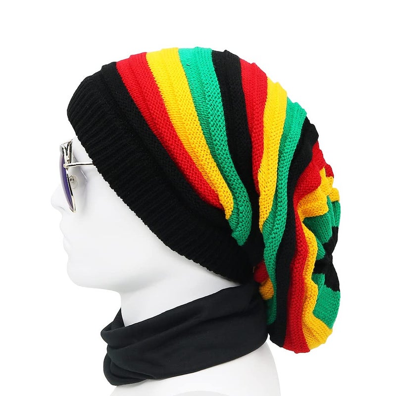 Bandelt Unisex Jamaica Reggae Cap Rasta Slinky Beanie Multi-Colour Striped Slouchy Baggie Beanie Skullies Gorro Rasta Hat - Image 3