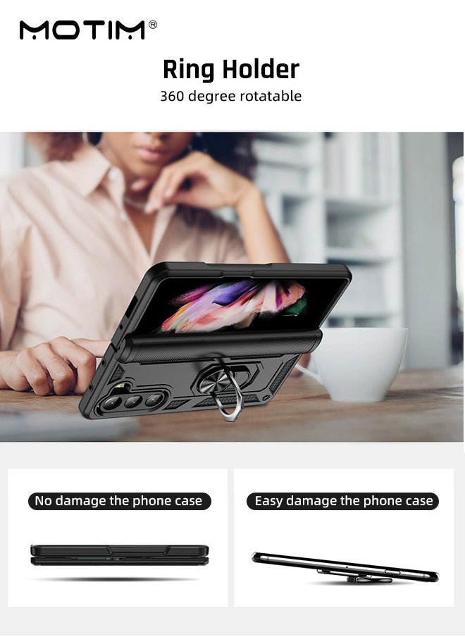 Motim Samsung Galaxy Z Fold 5 Case with Armor Design, Protection Heavy Duty Built In Kickstand, Phone Case Cover with Rotable Ring Holder  - Image 5