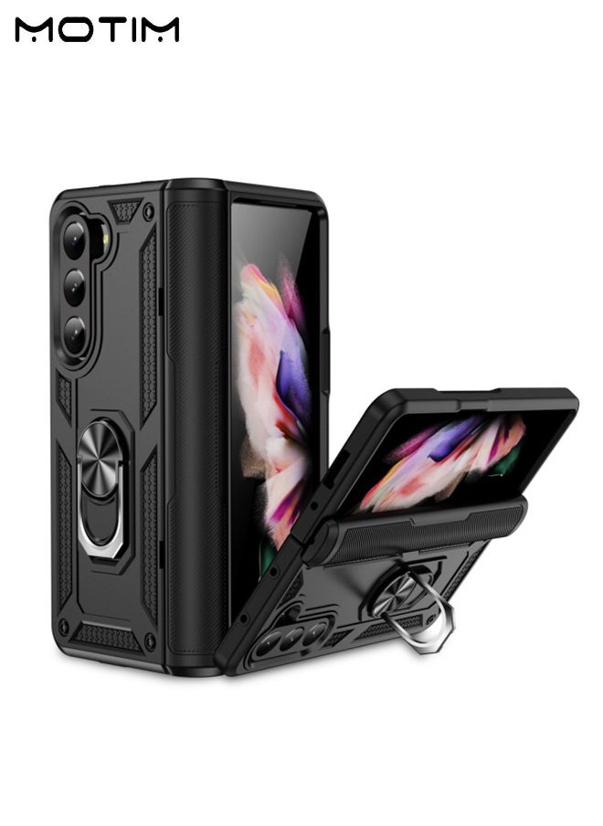 Motim Samsung Galaxy Z Fold 5 Case with Armor Design, Protection Heavy Duty Built In Kickstand, Phone Case Cover with Rotable Ring Holder  - Image 1