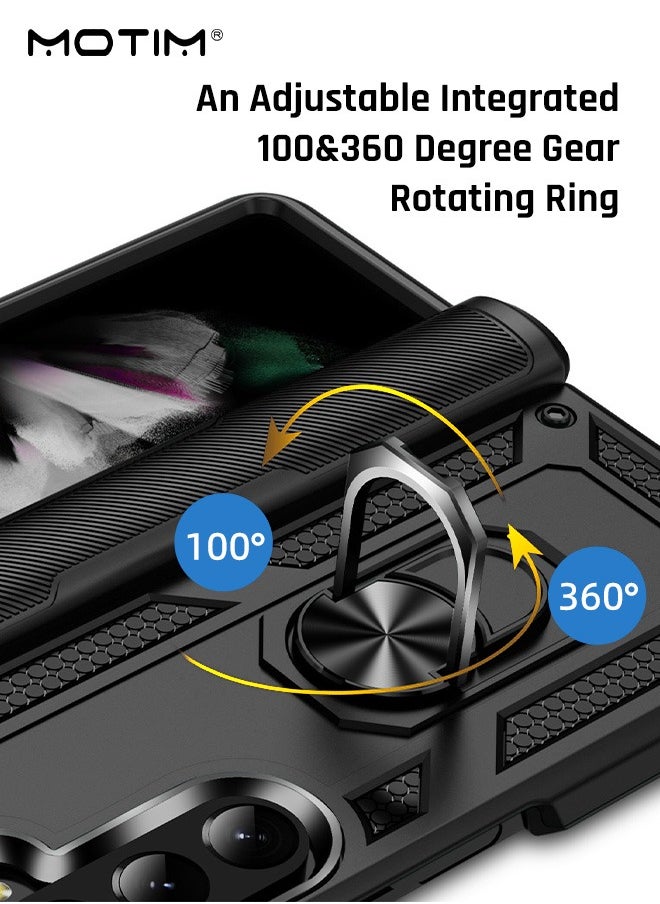 Motim Samsung Galaxy Z Fold 5 Case with Armor Design, Protection Heavy Duty Built In Kickstand, Phone Case Cover with Rotable Ring Holder  - Image 2