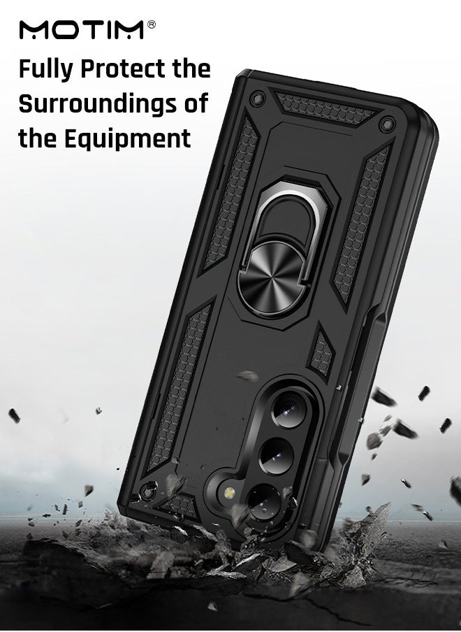 Motim Samsung Galaxy Z Fold 5 Case with Armor Design, Protection Heavy Duty Built In Kickstand, Phone Case Cover with Rotable Ring Holder  - Image 4