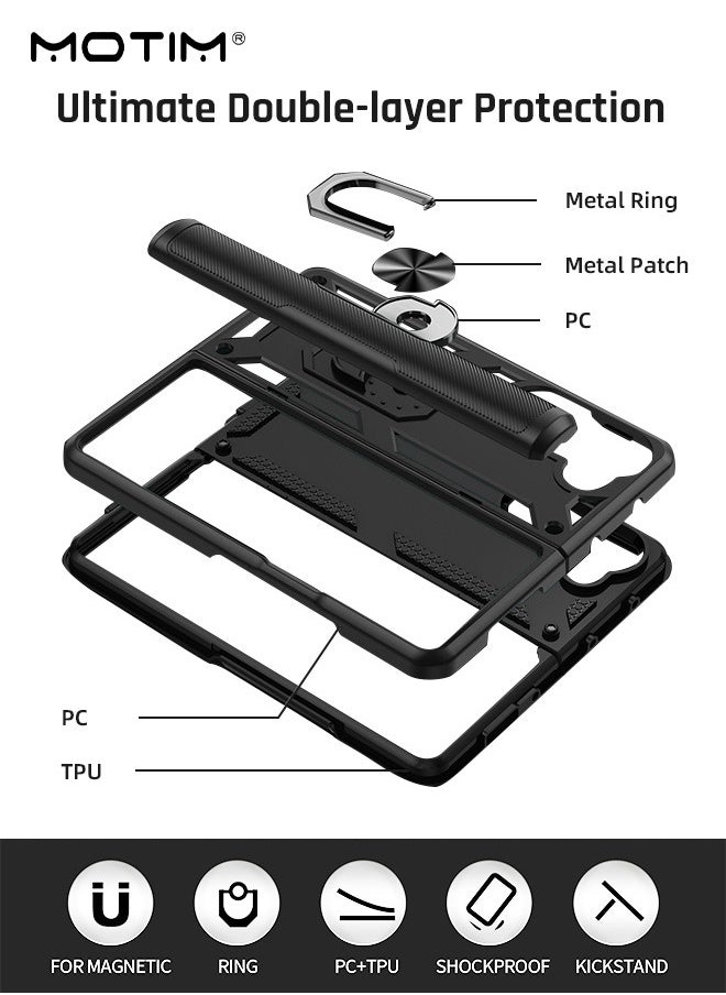 Motim Samsung Galaxy Z Fold 5 Case with Armor Design, Protection Heavy Duty Built In Kickstand, Phone Case Cover with Rotable Ring Holder  - Image 3