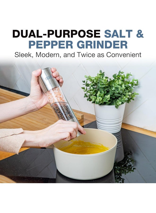 Eparé 2 in 1 Salt & Pepper Grinder - Dual Mill Grinders - Space Saver Combo Mills Set - Stainless Steel & Acrylic Case  - Image 2