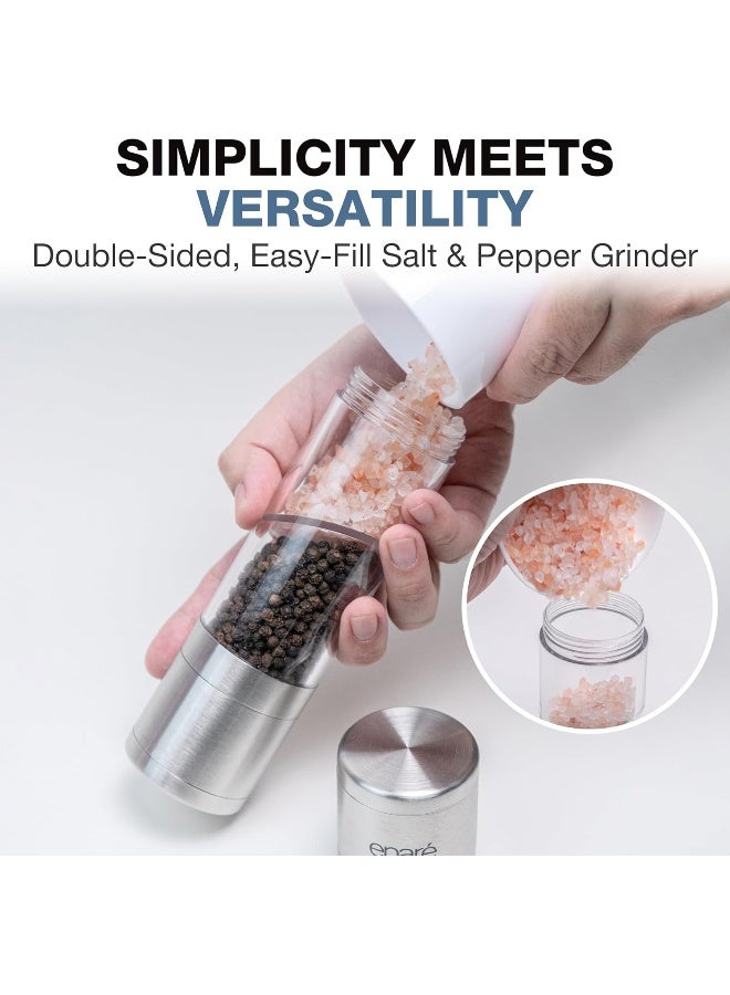 Eparé 2 in 1 Salt & Pepper Grinder - Dual Mill Grinders - Space Saver Combo Mills Set - Stainless Steel & Acrylic Case  - Image 5