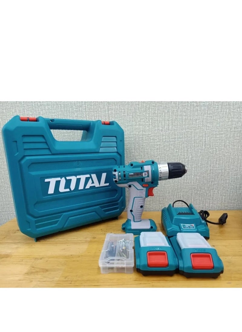 TOTAL - Super Total 20V Lithium-Ion Cordless Drill with 47 Accessories - 45Nm Max Torque, Dual Speed, Integrated Work Light & 2 Battery Pack - Image 1