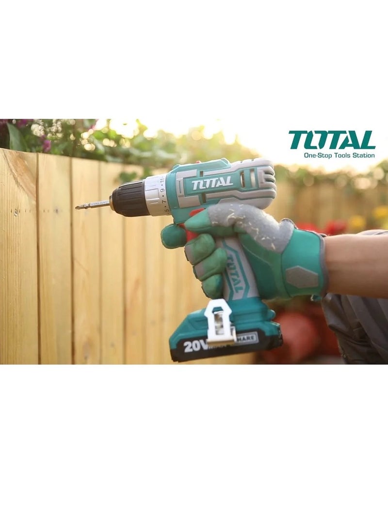 TOTAL - Super Total 20V Lithium-Ion Cordless Drill with 47 Accessories - 45Nm Max Torque, Dual Speed, Integrated Work Light & 2 Battery Pack - Image 1
