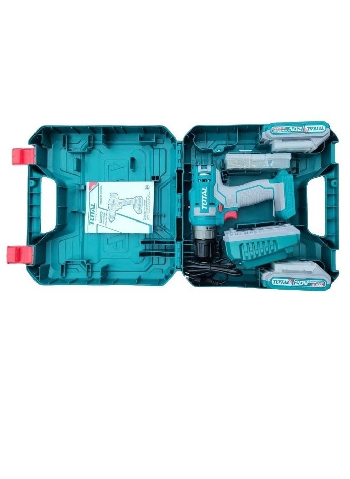 TOTAL - Super Total 20V Lithium-Ion Cordless Drill with 47 Accessories - 45Nm Max Torque, Dual Speed, Integrated Work Light & 2 Battery Pack - Image 1