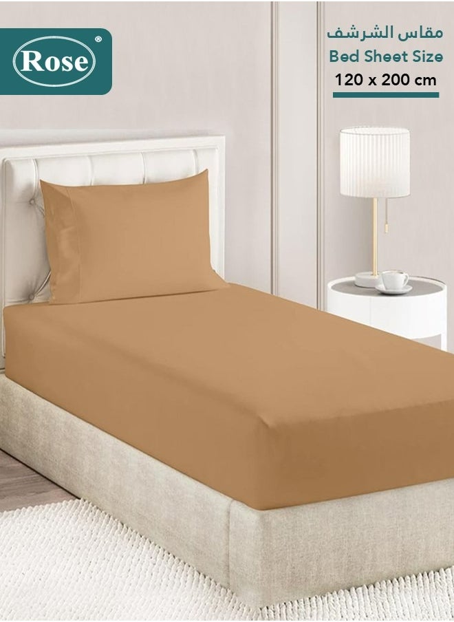 Rose - Rose Luxurious Plain Fitted Sheet with Deep Pockets and Pillow Case, Bed Sheet 2-Pieces Set, Soft & Cozy Microfiber Breathable and Cooling, Extra Twin Size 120x200+38 cm, Camel - Image 1