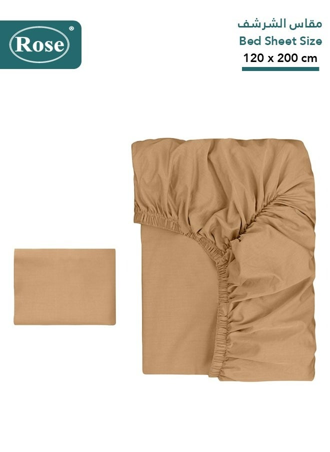 Rose - Rose Luxurious Plain Fitted Sheet with Deep Pockets and Pillow Case, Bed Sheet 2-Pieces Set, Soft & Cozy Microfiber Breathable and Cooling, Extra Twin Size 120x200+38 cm, Camel - Image 1