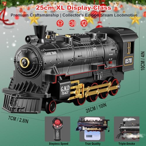 BUBUQE Electric Train Sets Remote Control for Kids Christmas Train Toys Steam Locomotive w3 Smokes Glowing Passenger Carriages Luxury Tracks Light Sounds Rechargeable Birthday Gifts for Boys Girls - Image 5