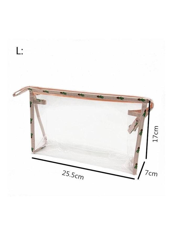 NIBEMINENT 3-Piece Cactus Printed Cosmetic Bag Clear/Beige/Green - Image 4