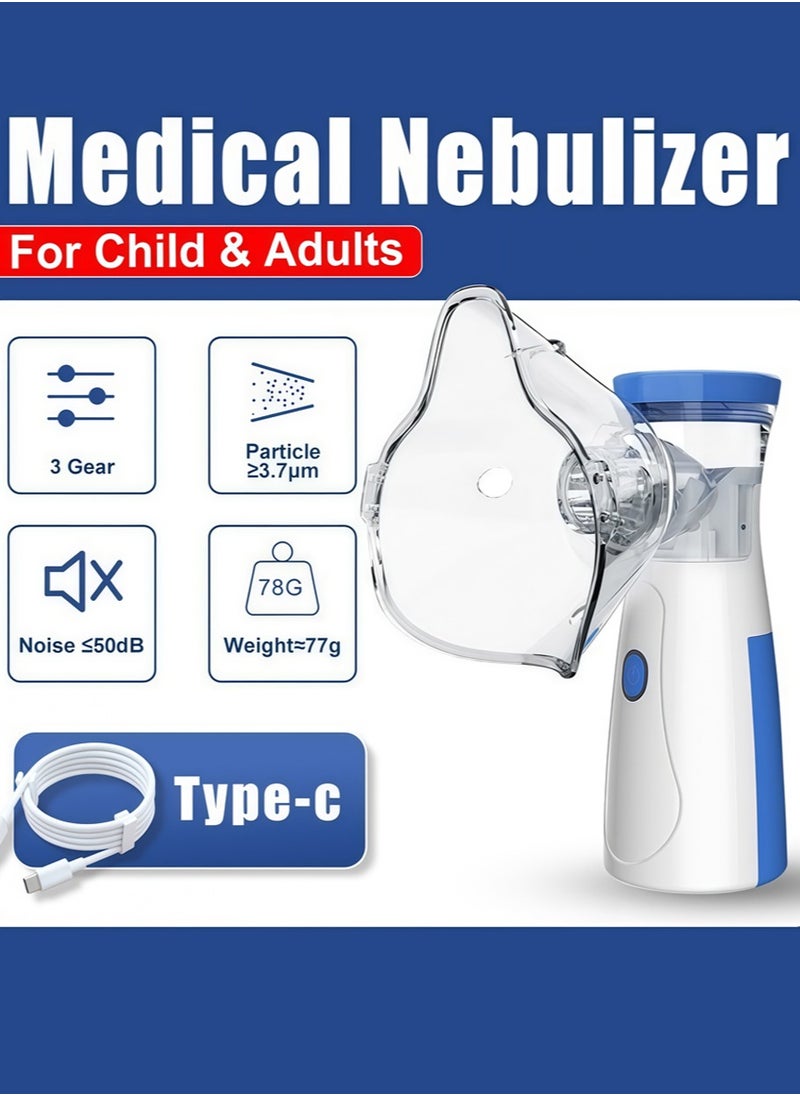 Portable Nebulizer, Mini Nebulizer, USB Rechargeable Handheld, Two Ways of Use, Suitable for Adults and Children with Breathing Problems