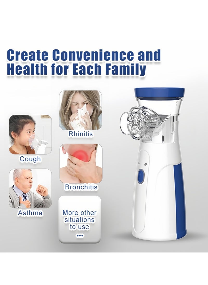 Portable Nebulizer, Mini Nebulizer, USB Rechargeable Handheld, Two Ways of Use, Suitable for Adults and Children with Breathing Problems