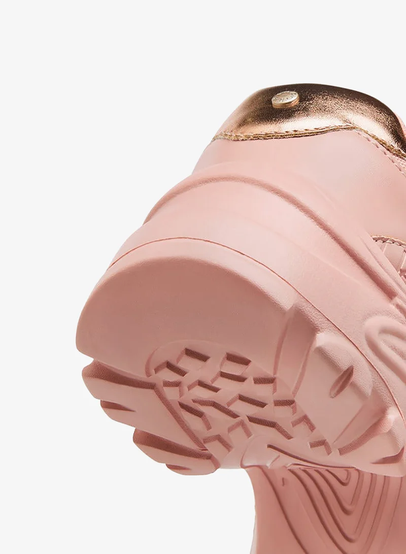 Paprika PINK Monogram Embossed Sneakers with Lace-Up Closure for Women | Best Price UAE