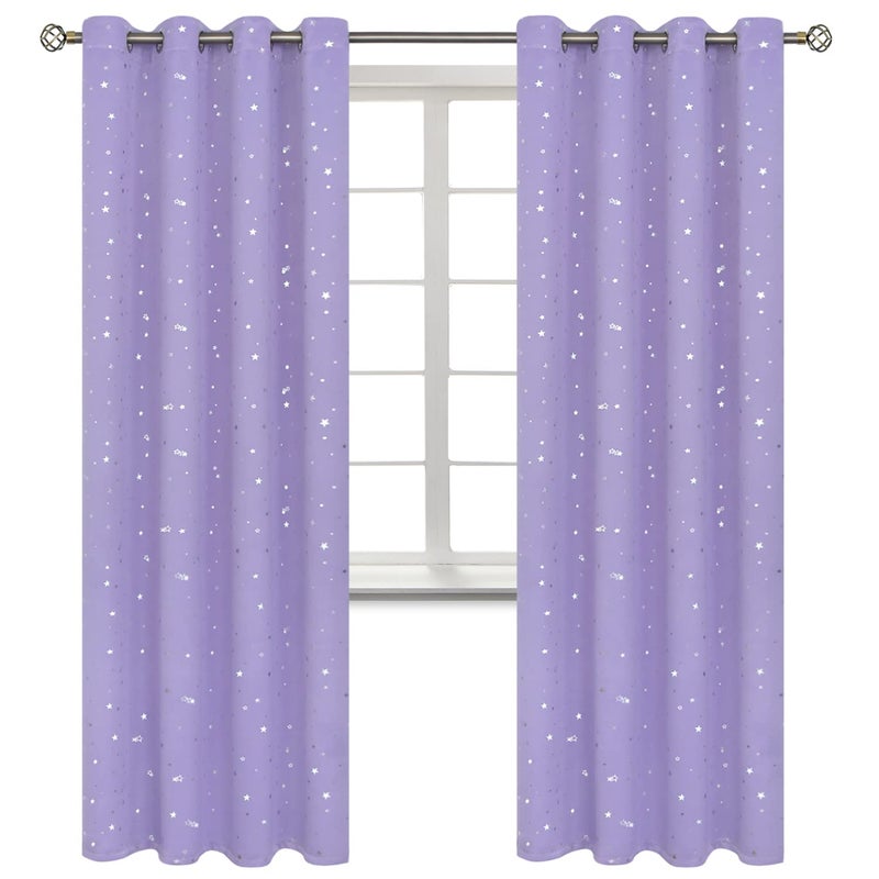 BGment Star Room Darkening Curtains for Bedroom - Grommet Thermal Insulated Silver Star Print Kids Curtains for Girl Room  Set of 2 Panels  Lavander  52 x 84 Inch - Image 1
