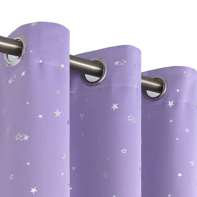 BGment Star Room Darkening Curtains for Bedroom - Grommet Thermal Insulated Silver Star Print Kids Curtains for Girl Room  Set of 2 Panels  Lavander  52 x 84 Inch - Image 4
