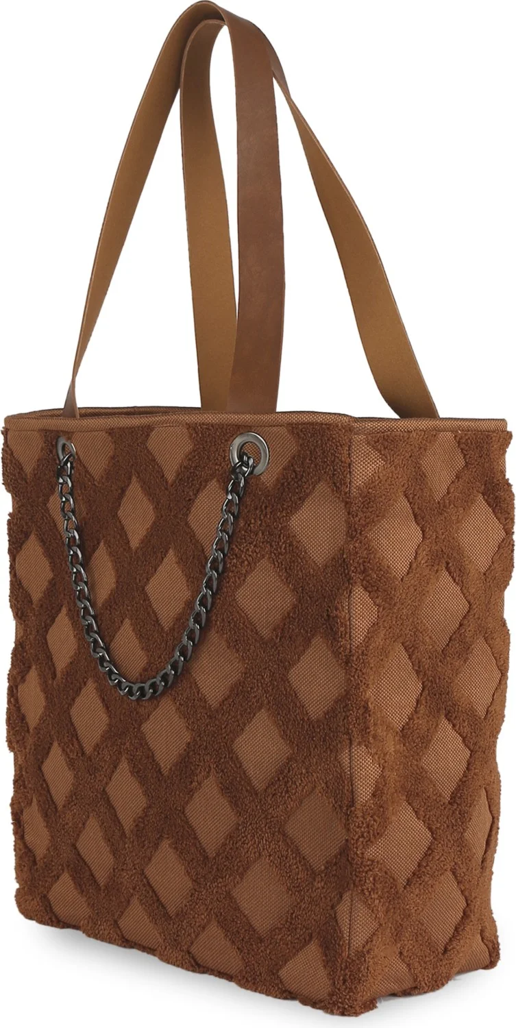 هامور Dough Women's Fabric Hand and Shoulder Bag Tweed Brown Fur Plush Knitted Handbag