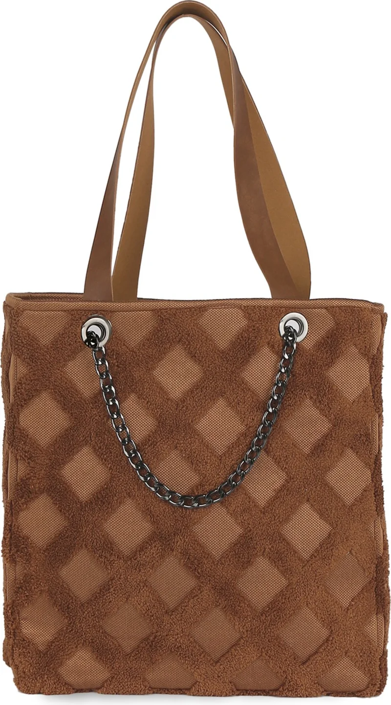 هامور Dough Women's Fabric Hand and Shoulder Bag Tweed Brown Fur Plush Knitted Handbag