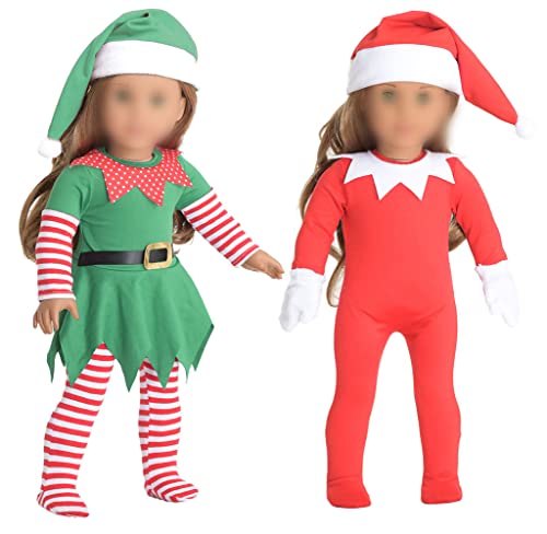 sweet dolly 18 inch Christmas Doll Clothes 18 inch Christmas Elf Clothing Costume Santas Little Helper Outfit for 18 inch Doll - Image 1