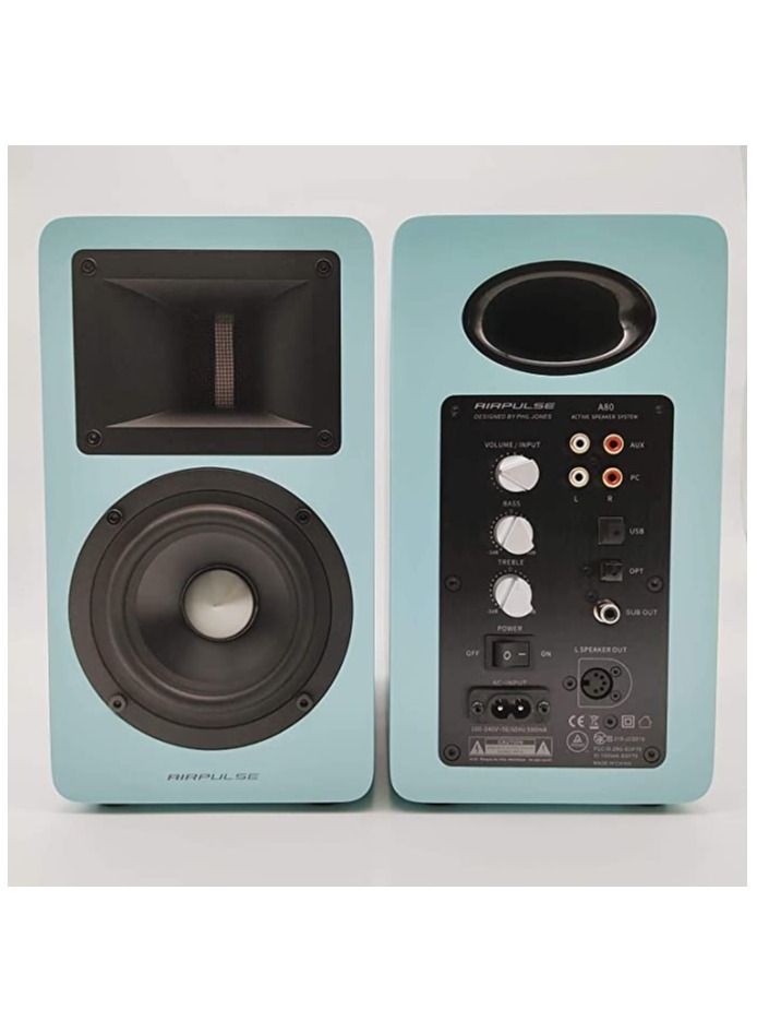 AIRPULSE سماعة الكتب النشطة Airpulse A80 بتصميم خشبي بلون تيفاني الأزرق - Image 1