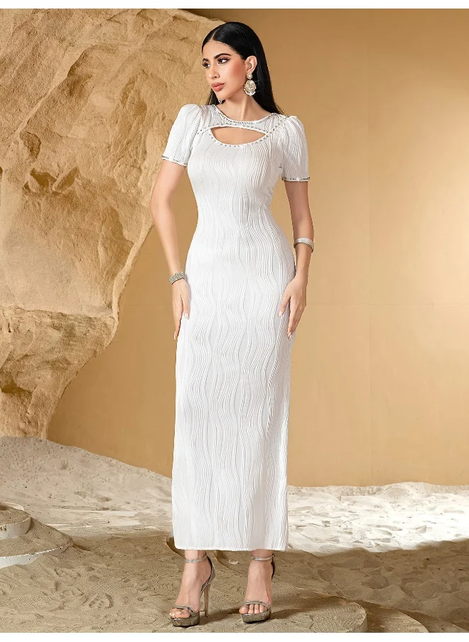 Madam Uniq New Fashion Tight-Fitting White Textured Sensual Dress Elegant Gown