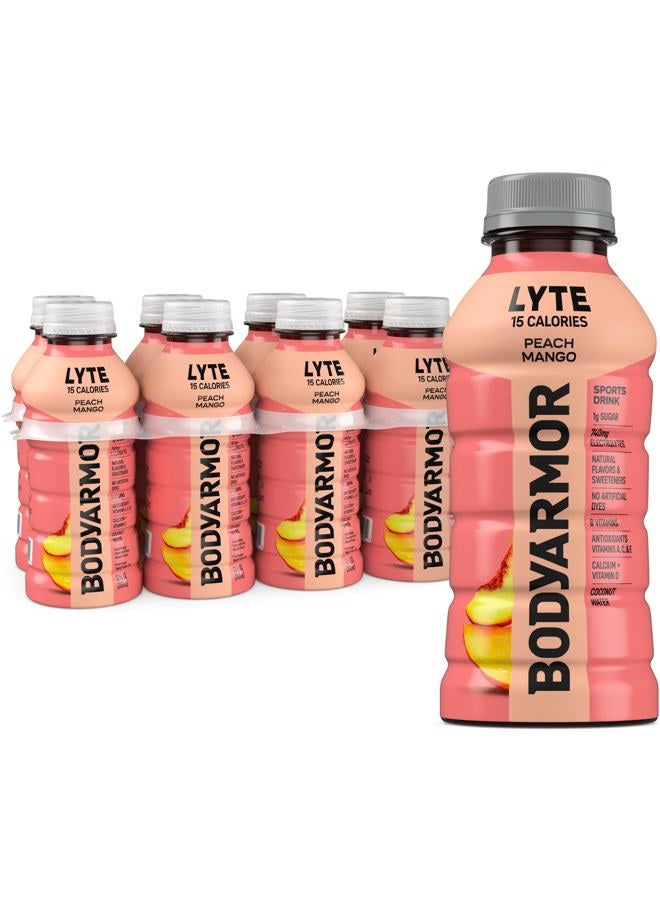 BODYARMOR مشروب رياضي LYTE منخفض السعرات الحرارية، خوخ مانجو، ماء جوز الهند للترطيب، نكهات طبيعية مع فيتامينات، إلكتروليتات غنية بالبوتاسيوم، مثالي للرياضيين، 12 أونصة سائلة (عبوة من 8)  - Image 1