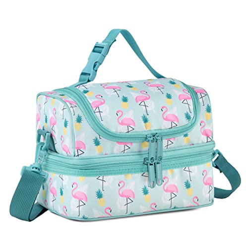 VASCHY Lunch Box Bag Kids Insulated Two Compartments Cooler Bags GirlsWomen w Shoulder Strap for SchoolDaycareKindergartenPicnic Flamingo