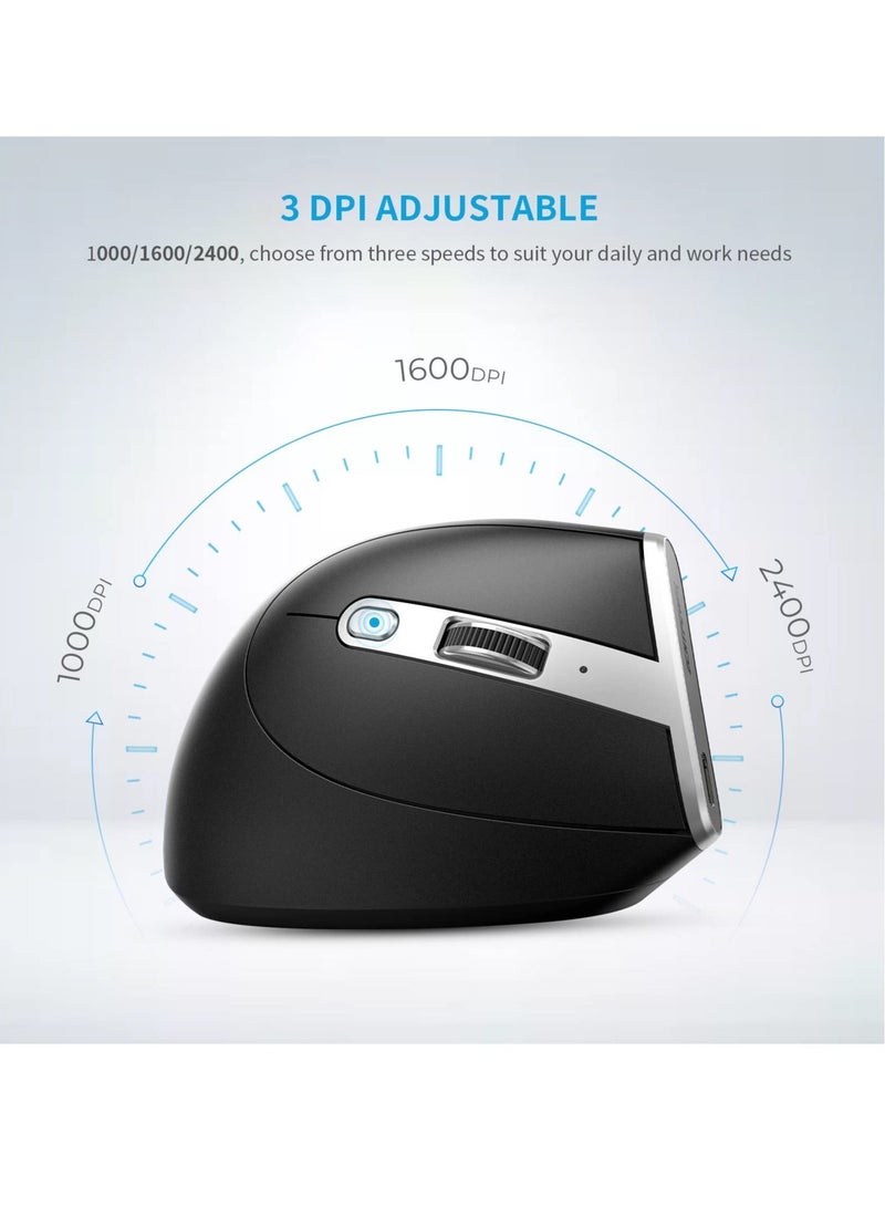 Ergonomic Mouse, Wireless Vertical Mouse, Rechargeable Optical Mice, 6 on Vertical Mouse with USB Receiver, Silent Mouse with Adjustable DPI 1000/1600/2400, Compatible with Windows and MAC OS - Image 5