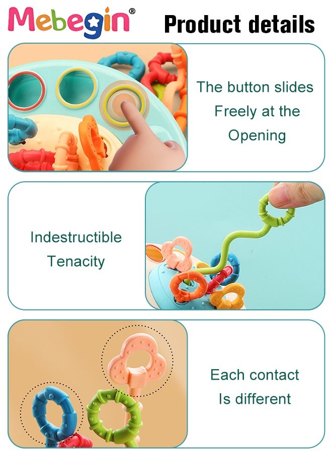 MEBEGIN - Safe Teething Toys, Elephant Montessori Toys with Bright Colors and Unique Shape, Early Development Activity Elephant Silicone Pull String Toys, Developmental Pulling Teething Baby Sensory Toy with Sliding Magic Balls and Simple Bubble - Image 1