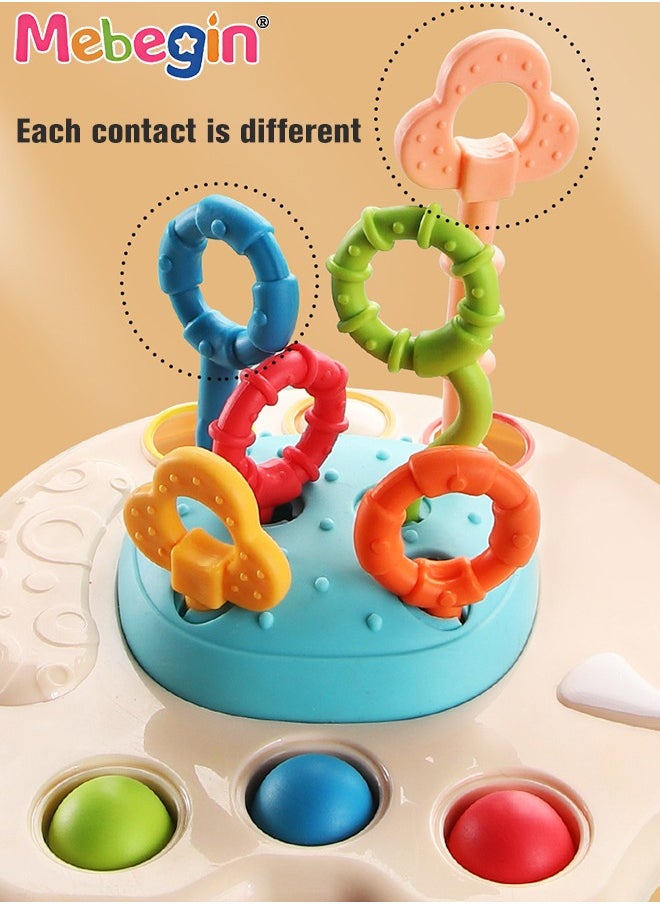 MEBEGIN - Safe Teething Toys, Elephant Montessori Toys with Bright Colors and Unique Shape, Early Development Activity Elephant Silicone Pull String Toys, Developmental Pulling Teething Baby Sensory Toy with Sliding Magic Balls and Simple Bubble - Image 1
