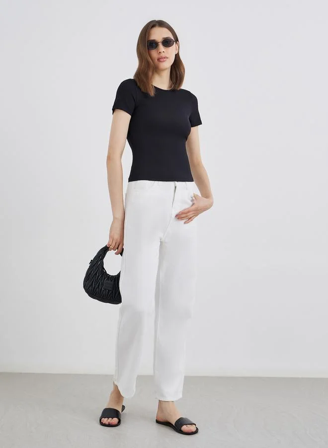 Take Two Take Two Women Black Round Neck Fitted T-Shirt