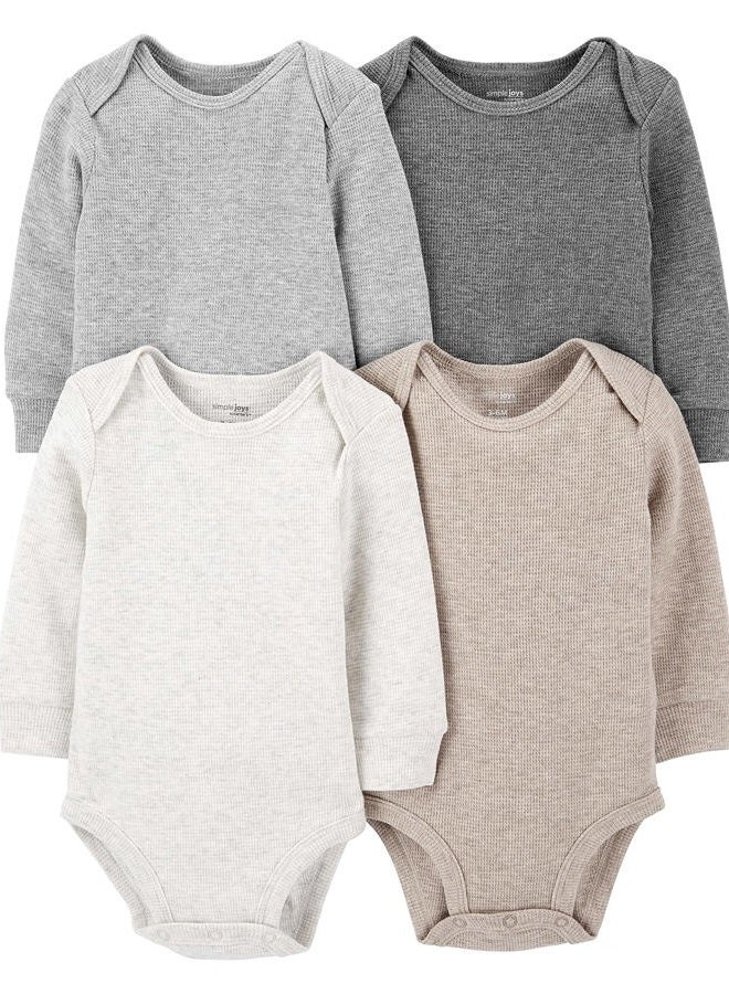 Simple Joys by Carter's Unisex Babies' Long-Sleeve Thermal Bodysuits, Pack of 4, Beige/Dark Grey/Grey/Ivory, 24 Months - Image 1