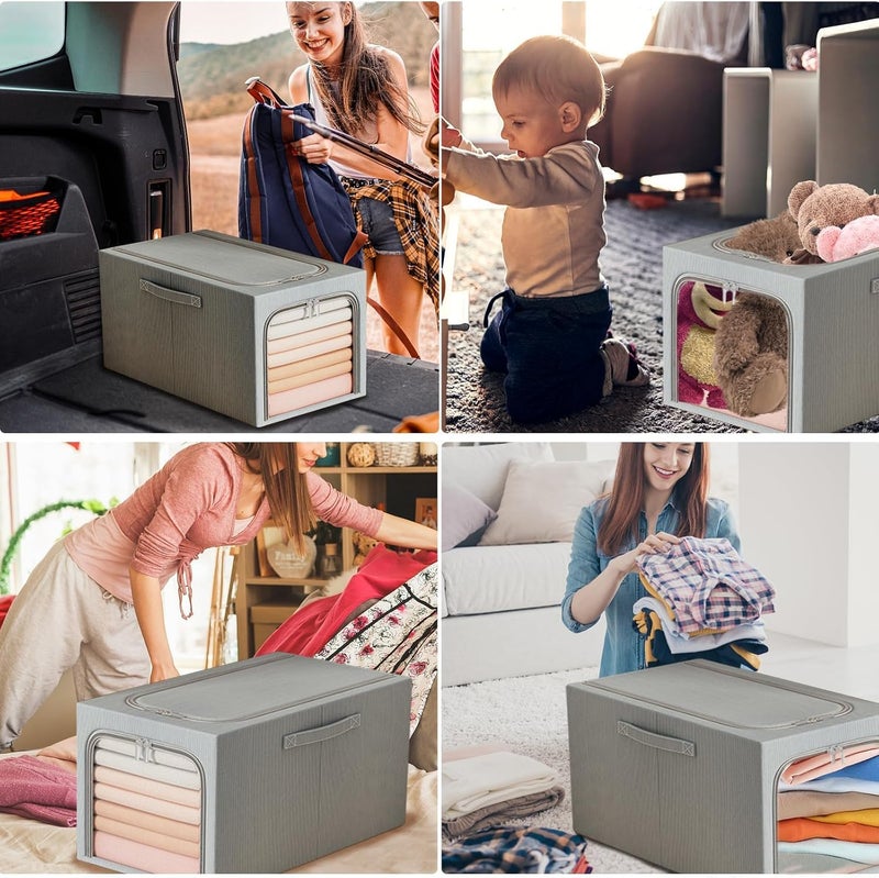 FLYNGO FLYNGO alloy steel 2 Pcs 31L Foldable Steel Frame Clothes Organizer Storage Box Cloth Wardrobe Organizer for Storage Home Bedroom with Handle 31 Liters  - Image 5