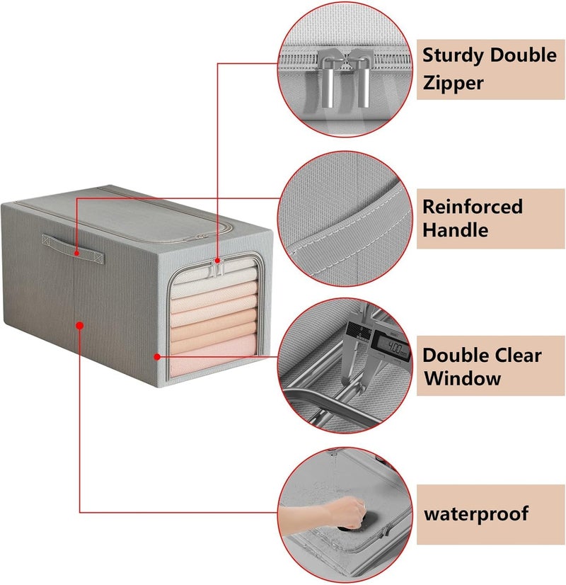 FLYNGO FLYNGO alloy steel 2 Pcs 31L Foldable Steel Frame Clothes Organizer Storage Box Cloth Wardrobe Organizer for Storage Home Bedroom with Handle 31 Liters  - Image 4