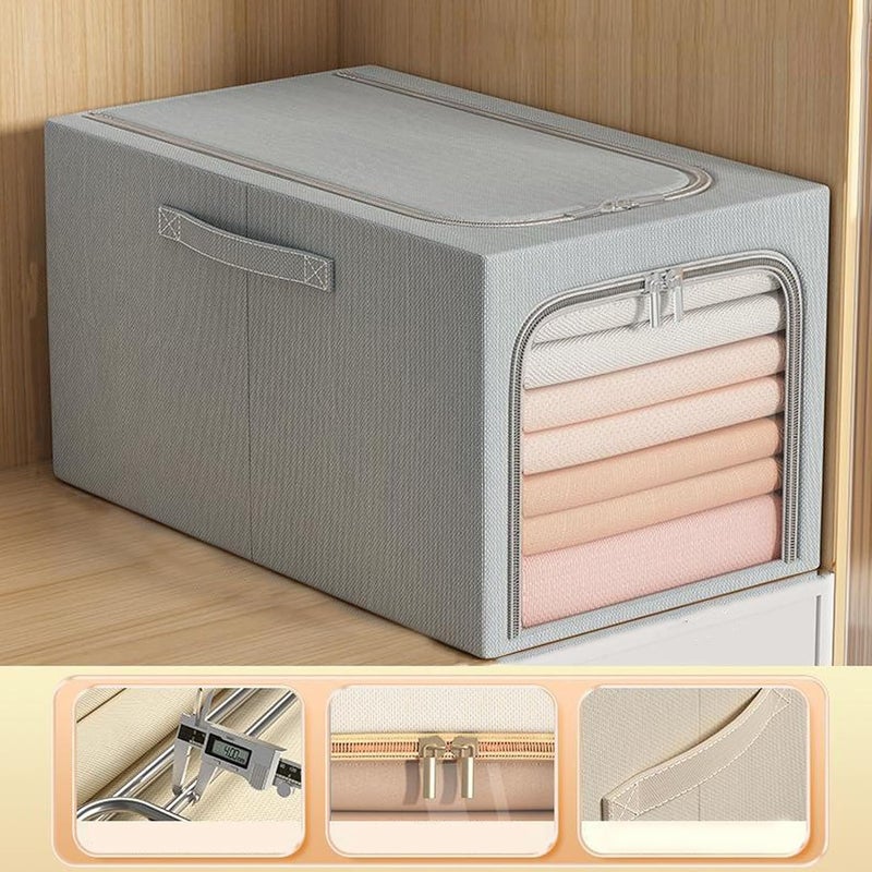 FLYNGO FLYNGO alloy steel 2 Pcs 31L Foldable Steel Frame Clothes Organizer Storage Box Cloth Wardrobe Organizer for Storage Home Bedroom with Handle 31 Liters  - Image 2