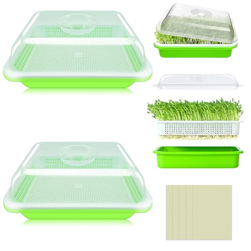 Legigo 2 Pack Seed Sprouter Trays with Lids- Soil-Free Cultivation Germination Tray, BPA Free Micro Greens Growing Trays Seed Sprouting Trays Kit with Germinating Paper for Wheatgrass, Beans and More - Image 1