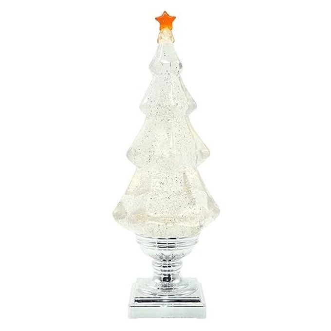 CHRISTMAS TREE SNOW GLOBE LANTERN WITH MUSIC LED LIGHTUP SINGING SNOW GLOBE WITH TIMER BATTERY OPERATED USB POWERED HOLIDAY DECORSILVER