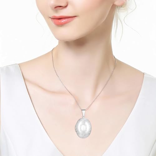 Kawailay 2 Pcs Oval Locket Necklace that Holds Pictures Stainless Steel Oval Shaped Locket Pendant Necklace Oval Image Chain Necklaces for Women - Style 2 - Image 3