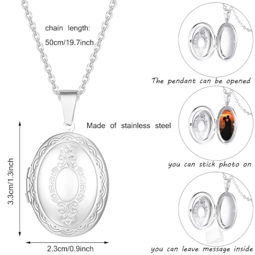 Kawailay 2 Pcs Oval Locket Necklace that Holds Pictures Stainless Steel Oval Shaped Locket Pendant Necklace Oval Image Chain Necklaces for Women - Style 2 - Image 2